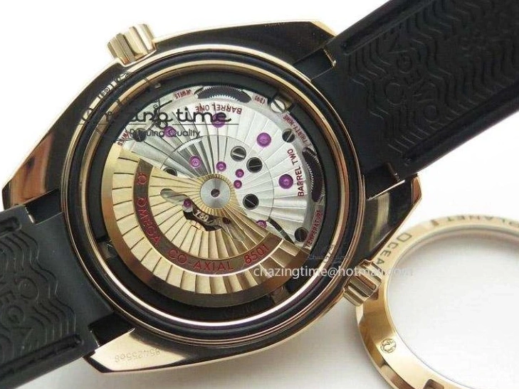 0301 Planet Ocean Professional Rose Gold Liquid Metal V6F 42mm On Black Rubber Strap A Vibrant 8266